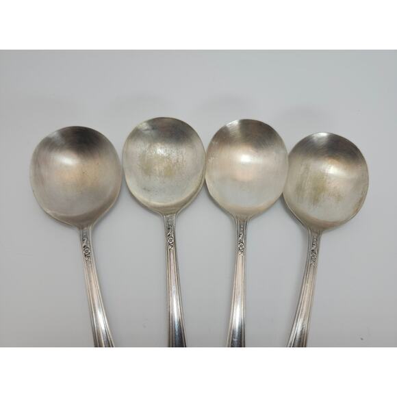 Vtg Lot 4 Oneida Queen Bess II 7in Round Bowl Soup Gumbo Spoons 1946 Silverplate - Picture 4 of 8